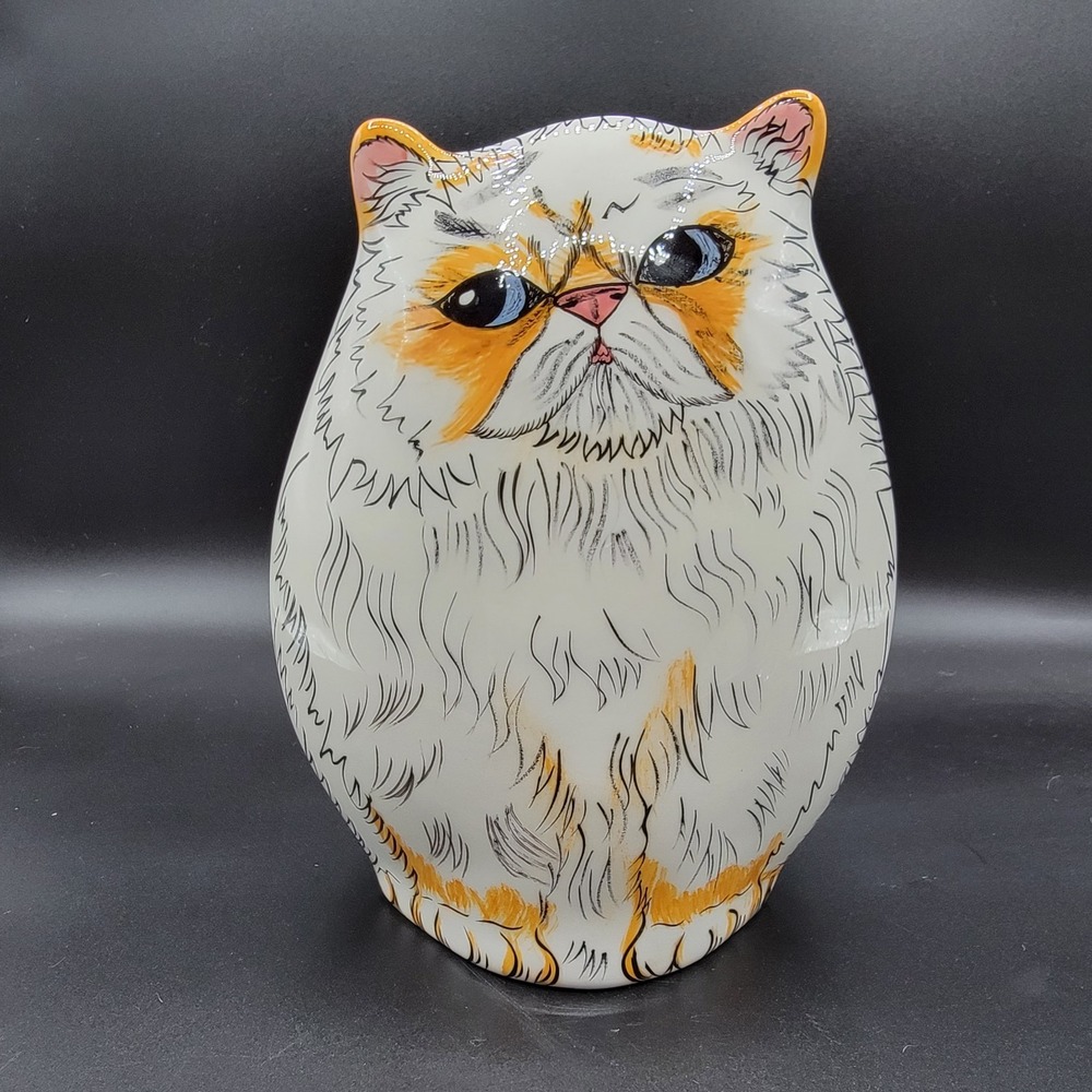 Cats by Nina Collection Nina Lyman Persian White Cat Vase With Blue Eyes 7" - Picture 2 of 10